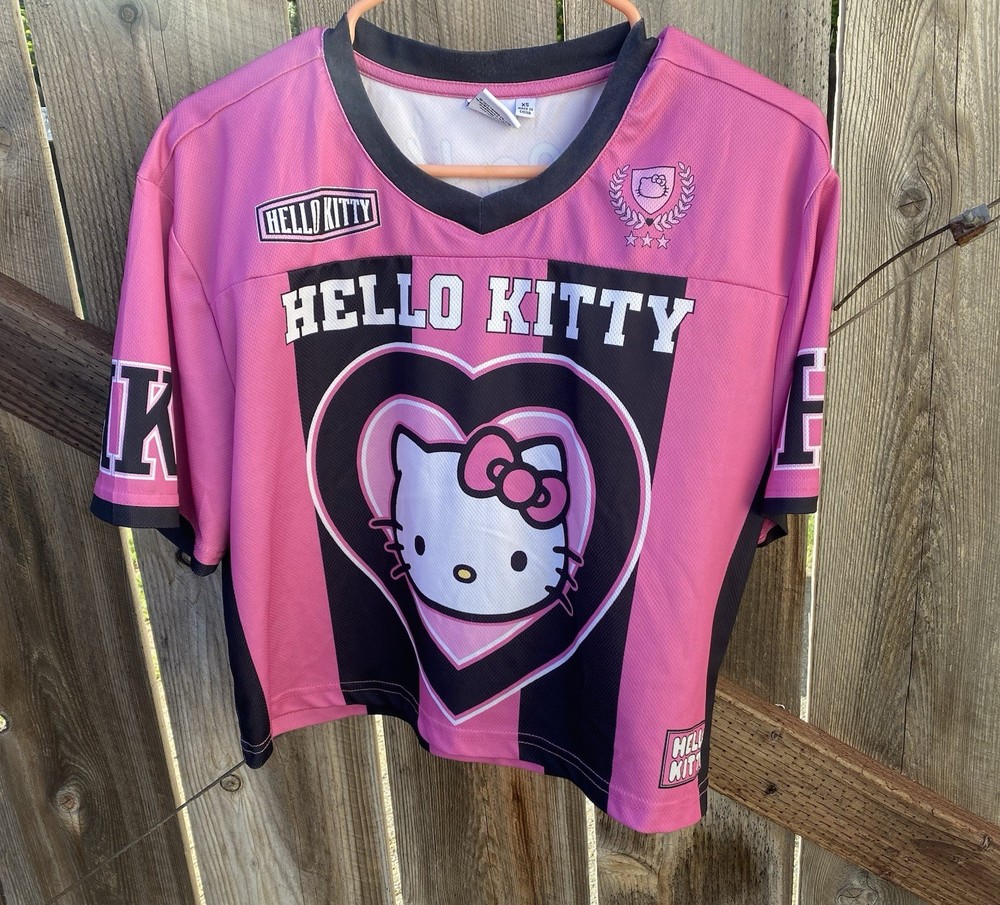 Hello Kitty by Sanrio Pink Black Graphic Jersey Short Sleeve T-Shirt Women's XS