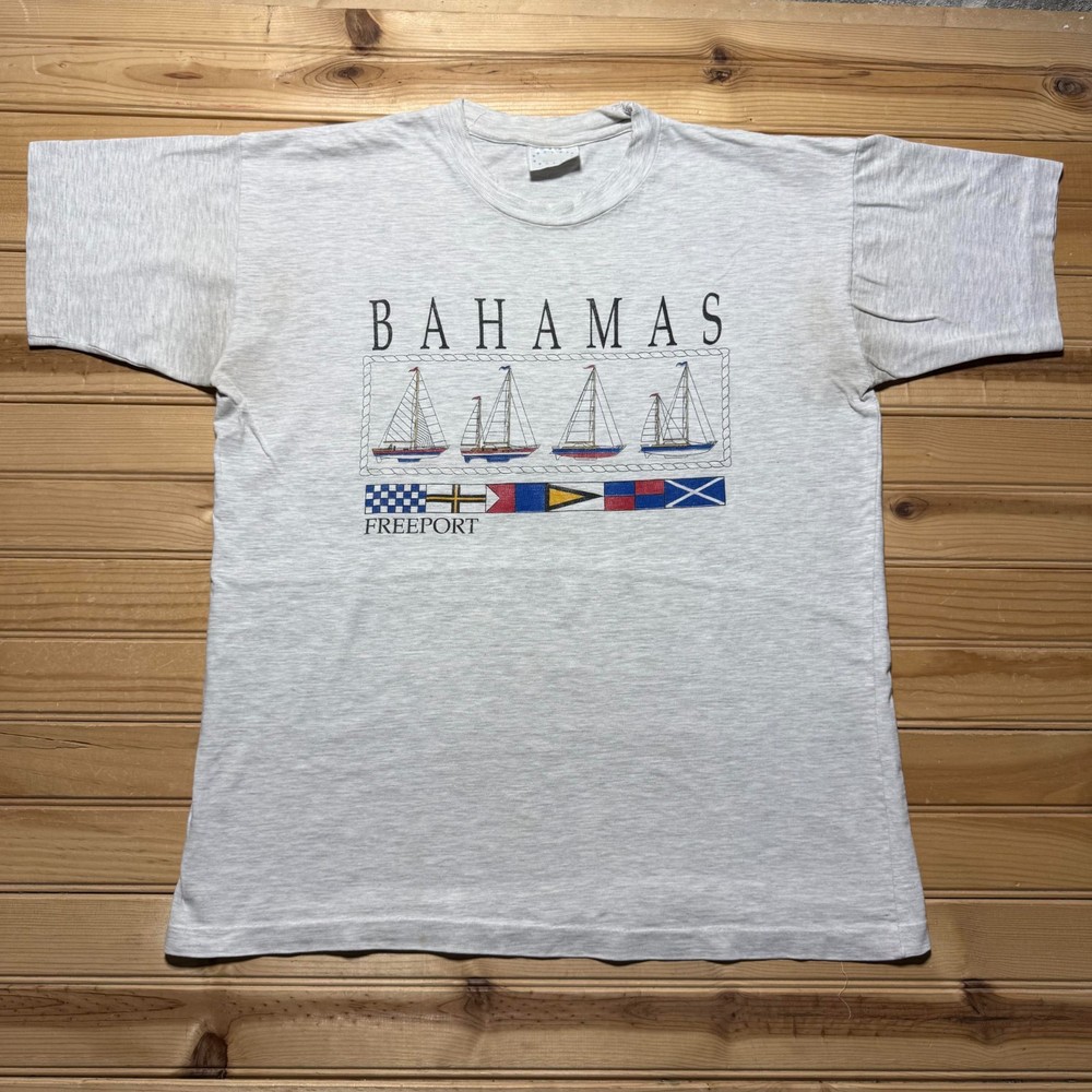 Vintage 90s Bahamas Freeport Yacht Sailboat Ocean Nautical Graphic T-Shirt - XL