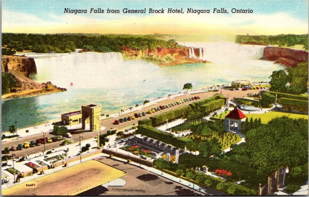 Vintage Niagara Falls Ontario Aerial View General Brock Hotel Postcard