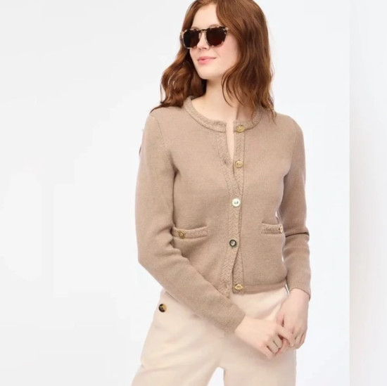 J. Crew Cotton Lady Jacket Cardigan Sweater Beige Gold Buttons Classic Cropped S