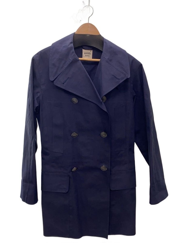 Hermes Trench Coat/Double Breasted/Gaultier Period/Cotton/Nvy/Plain 40105