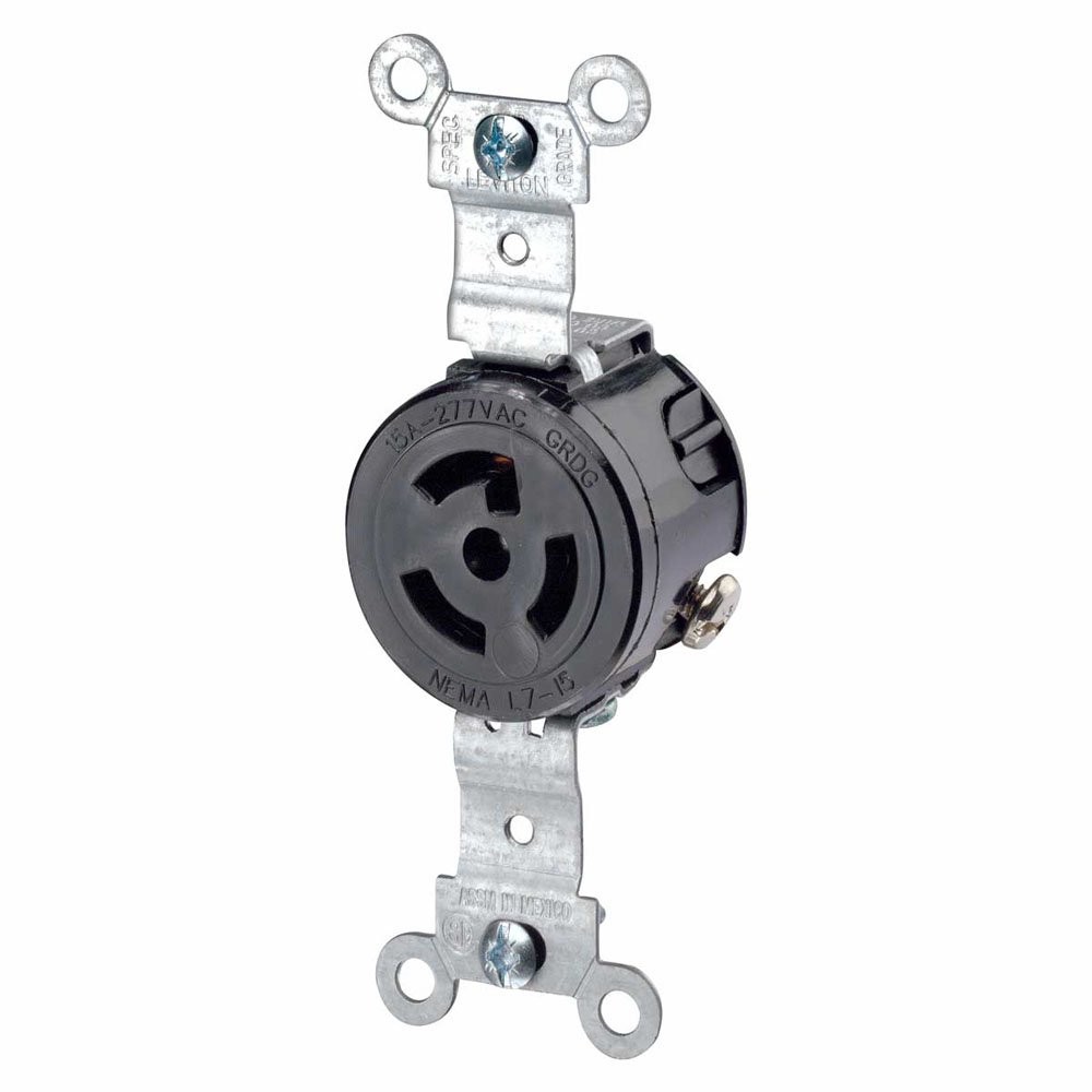 15 Amp, 277 Volt, NEMA L7-15R, 2P, 3W, Single Locking Receptacle, Industrial ...