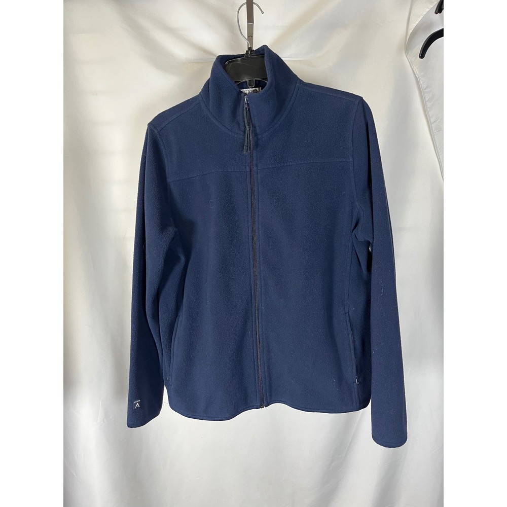 Antigua Womens Navy Blue Full Zip Fleece Jacket Mock Neck Size Medium