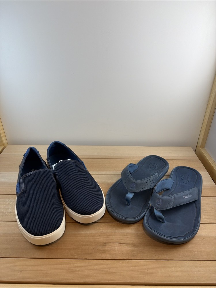 Olukai Mens Shoe Bundle Lae’Ahi Kapa Slip On & Pili Flip Flop Sz 10 Sample OK128