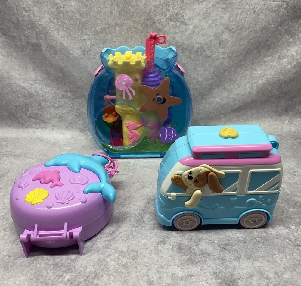 Polly Pockets Lot Of 3 With One Mermaid Doll. Ocean Beach Polly Pockets