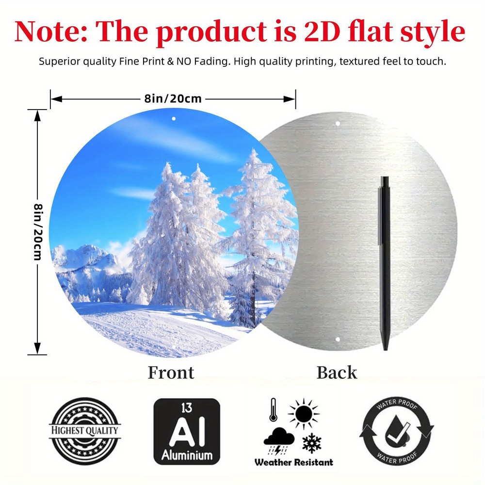 Winter Snow Scene Forest Round Aluminum Wall Art Humorous Light Beige