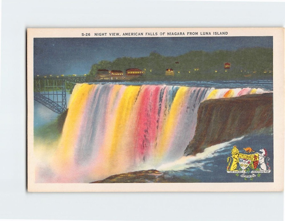 Postcard Night View of American Falls Niagara Falls New York USA