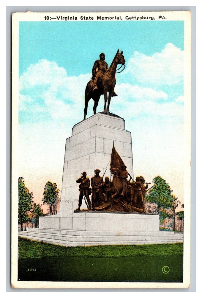 Gettysburg, PA Pennsylvania, Virginia State Memorial Monument 18, Postcard