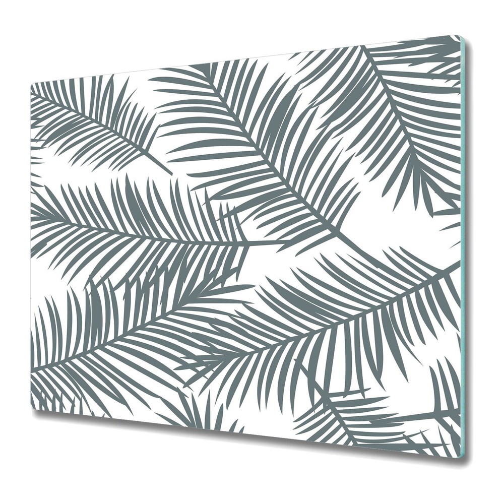 Glass Kitchen Chopping Cutting Board grey palm leaf black and white 60x52