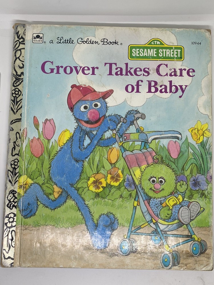 Vintage A Little Golden Book Sesame Street Grover Takes Care Of Baby 1987 #2193