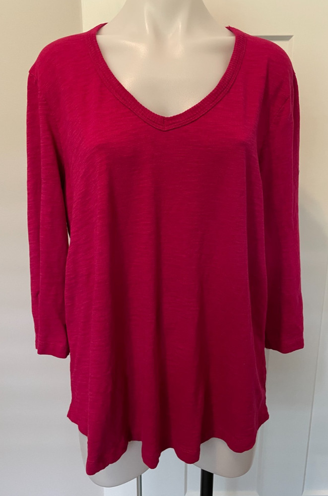 CHICOS Womens Knit TOP 3/4 Sleeve PINK V-Neck Size 3 (XL)
