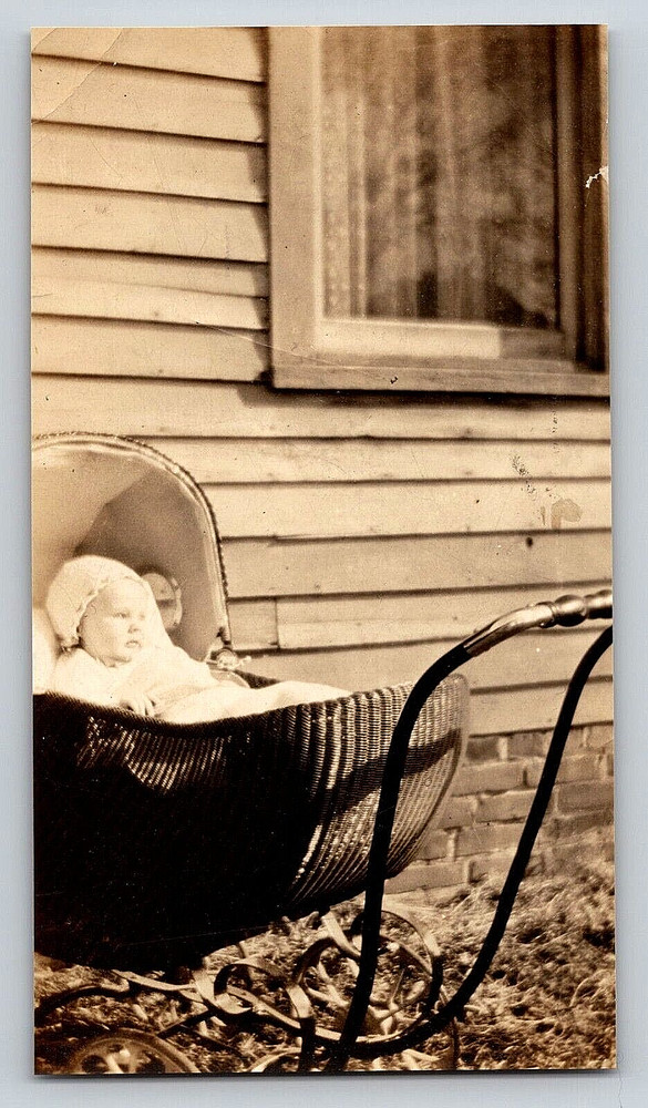 Vintage Photo Old Antique Picture Image Infant Baby Child Stroller Home Window