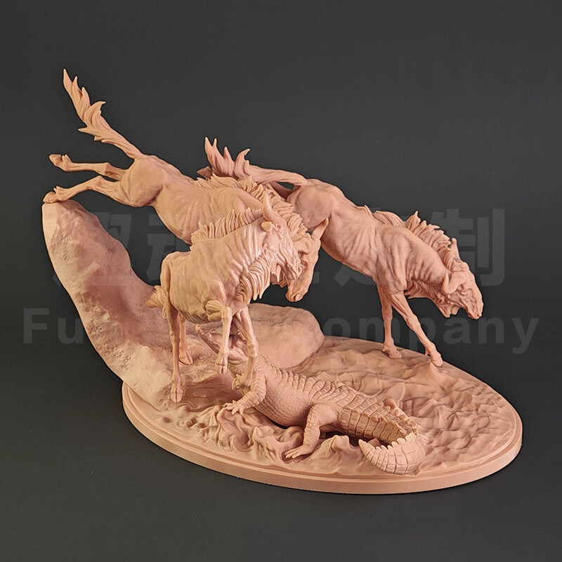 unpainted Horses w/ crocodiles1/35 animal model GK resin decoration long 149MM