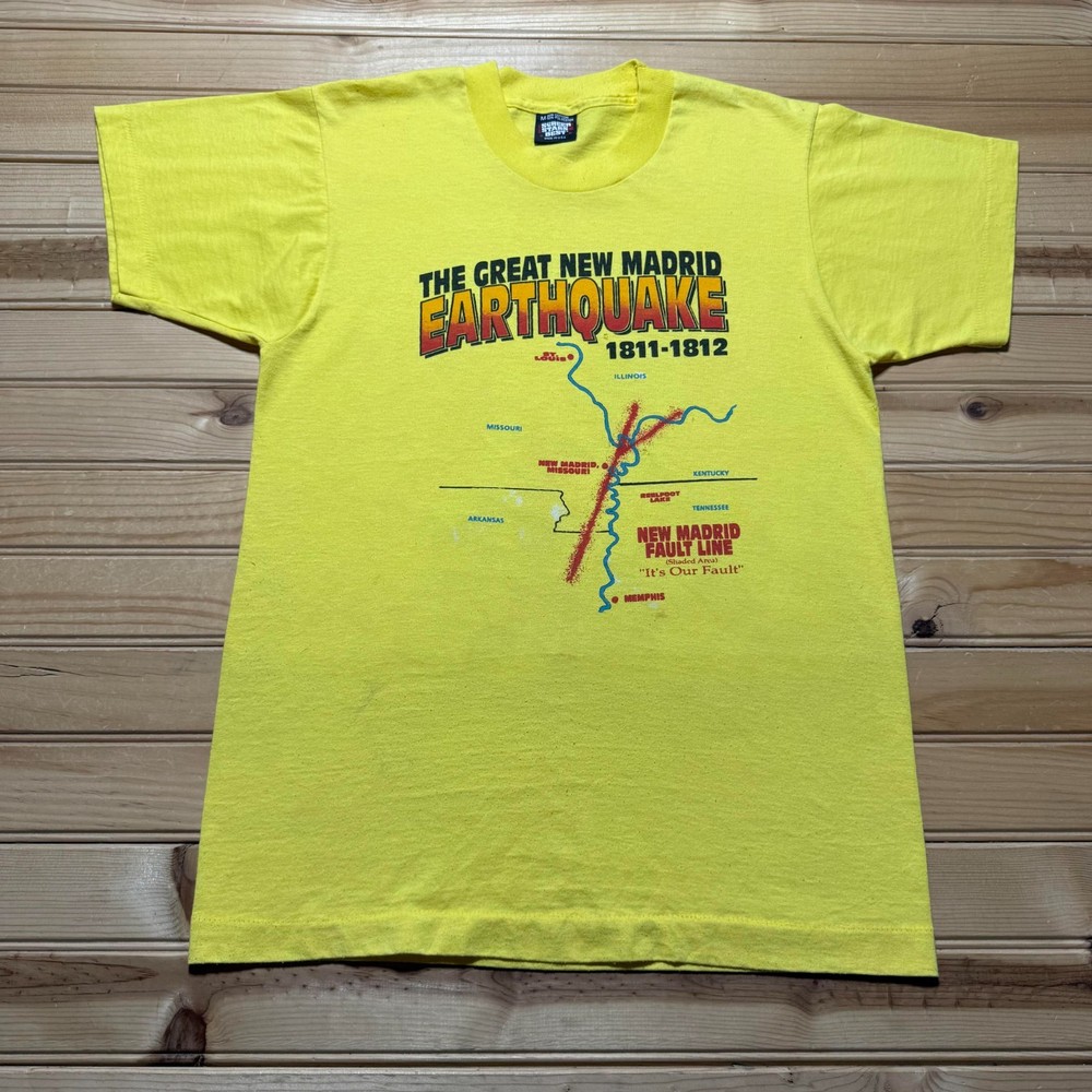 Vintage 90s The Great New Madrid Earthquake Geology Graphic T-Shirt USA - Medium