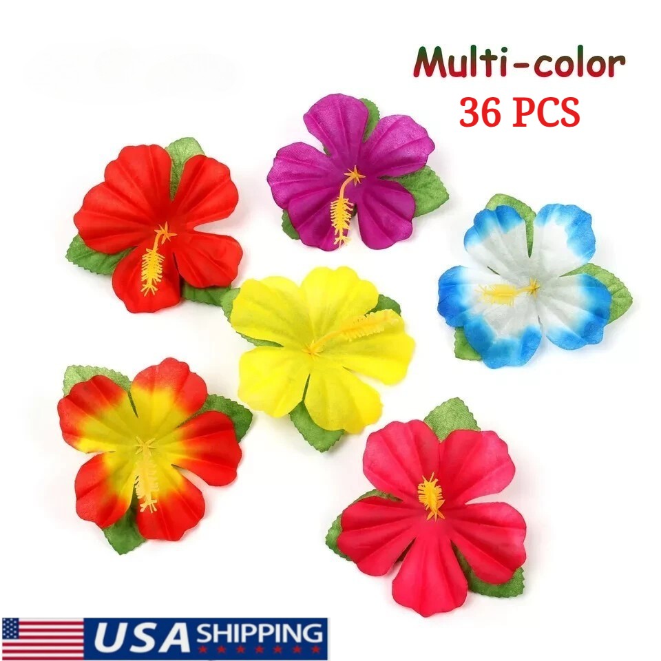 36 Pcs Artificial Hibiscus Flowers Faux Tropical Decor for Parties and Home Deco