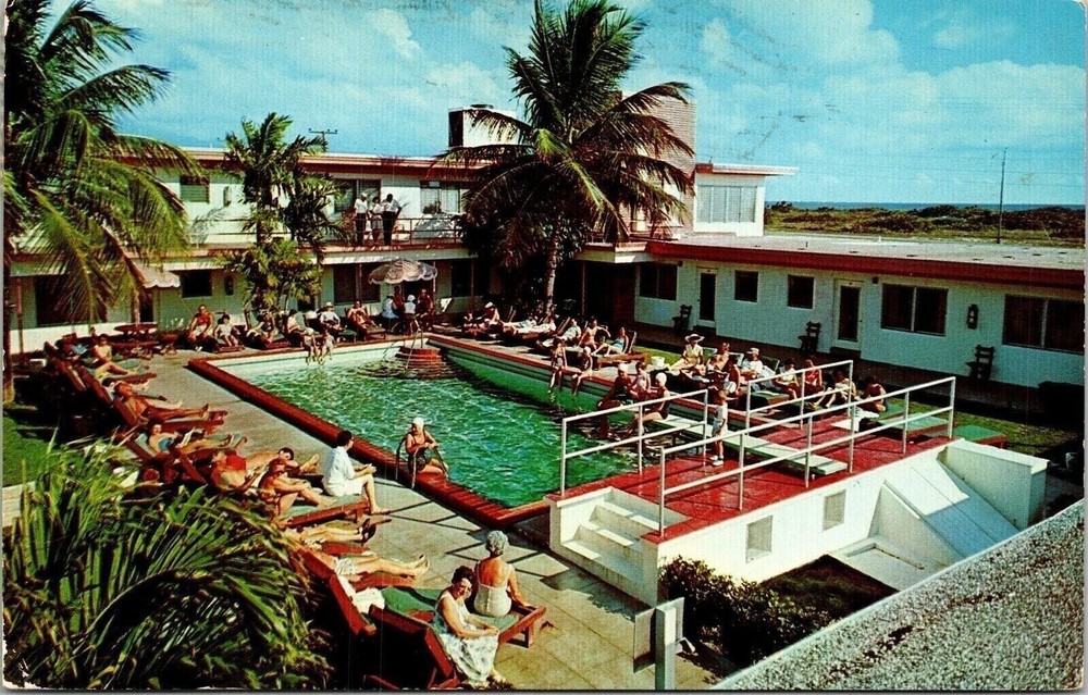 Virmily Motel & Apts Hollywood Beach Florida FL Swimming Pool Postcard Cancel PM