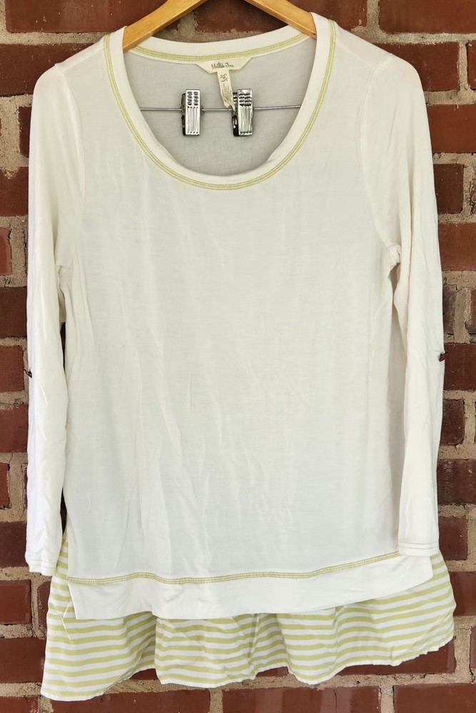 Matilda Jane Womens Ventriloquy Ruffled Hem Tunic Top Size Medium Ivory