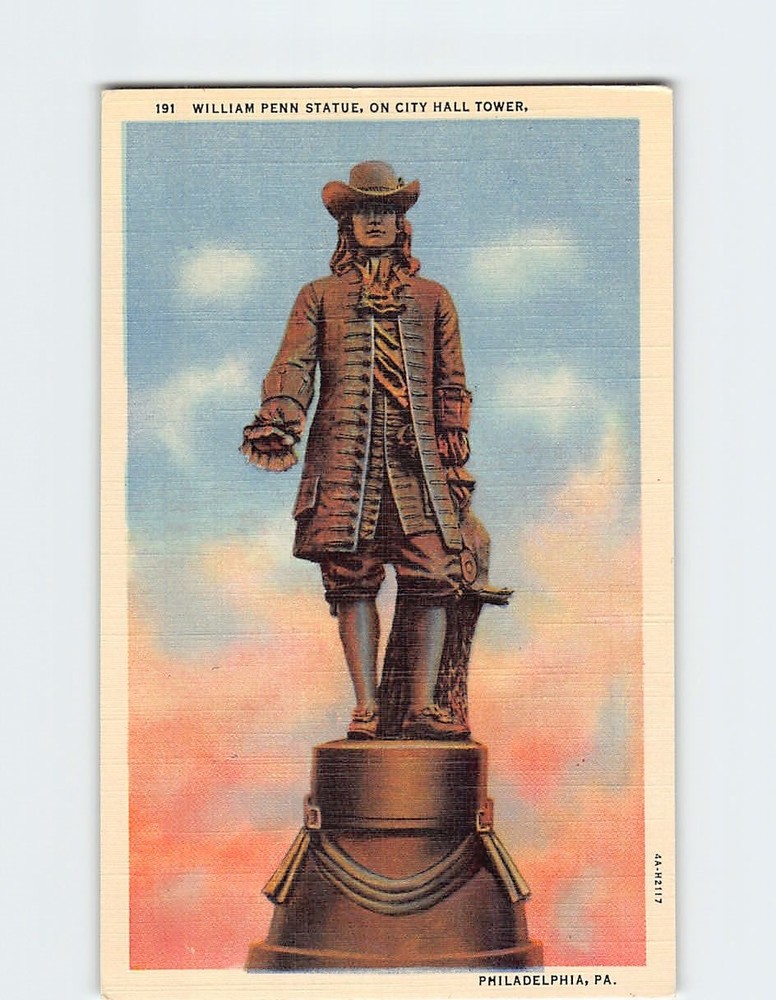 Postcard William Penn Statue on City Hall Tower Philadelphia Pennsylvania USA