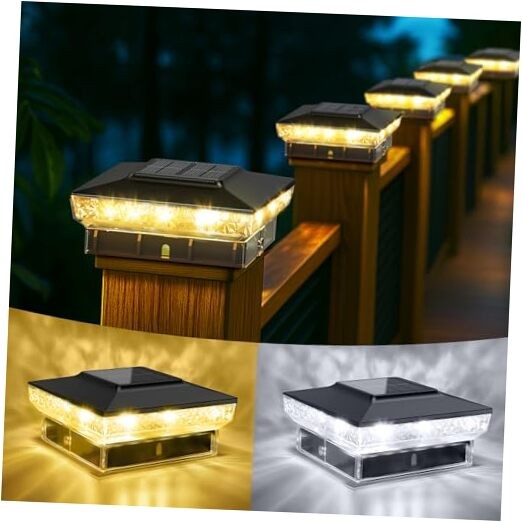 Solar Post Cap Lights, 12-Pack Upgraded Outdoor Deck Fence Post 12 Pack Black