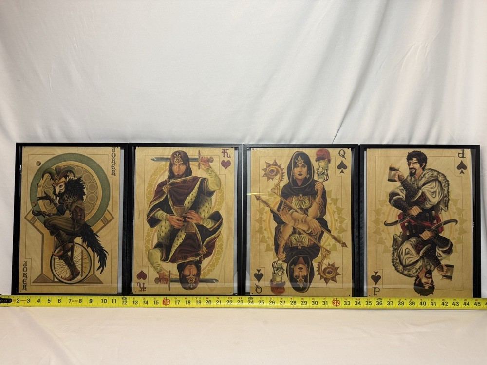 Vintage Playing Card Artwork Set of 4 Framed Prints On Wood