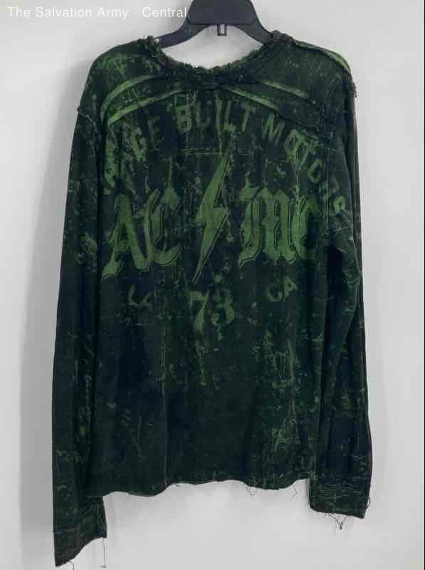 Affliction Mens Black Green Abstract Long Sleeve Graphic Pullover T-Shirt Sz 2XL-image