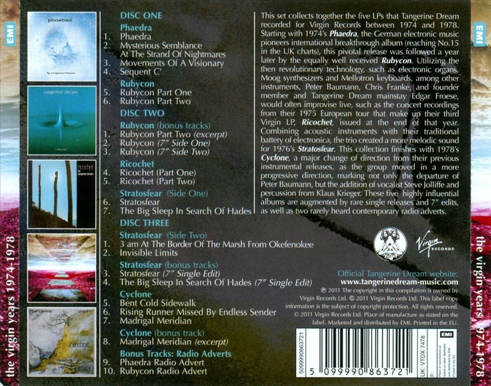 Tangerine Dream Virgin Years: 1974-1978 New Cd