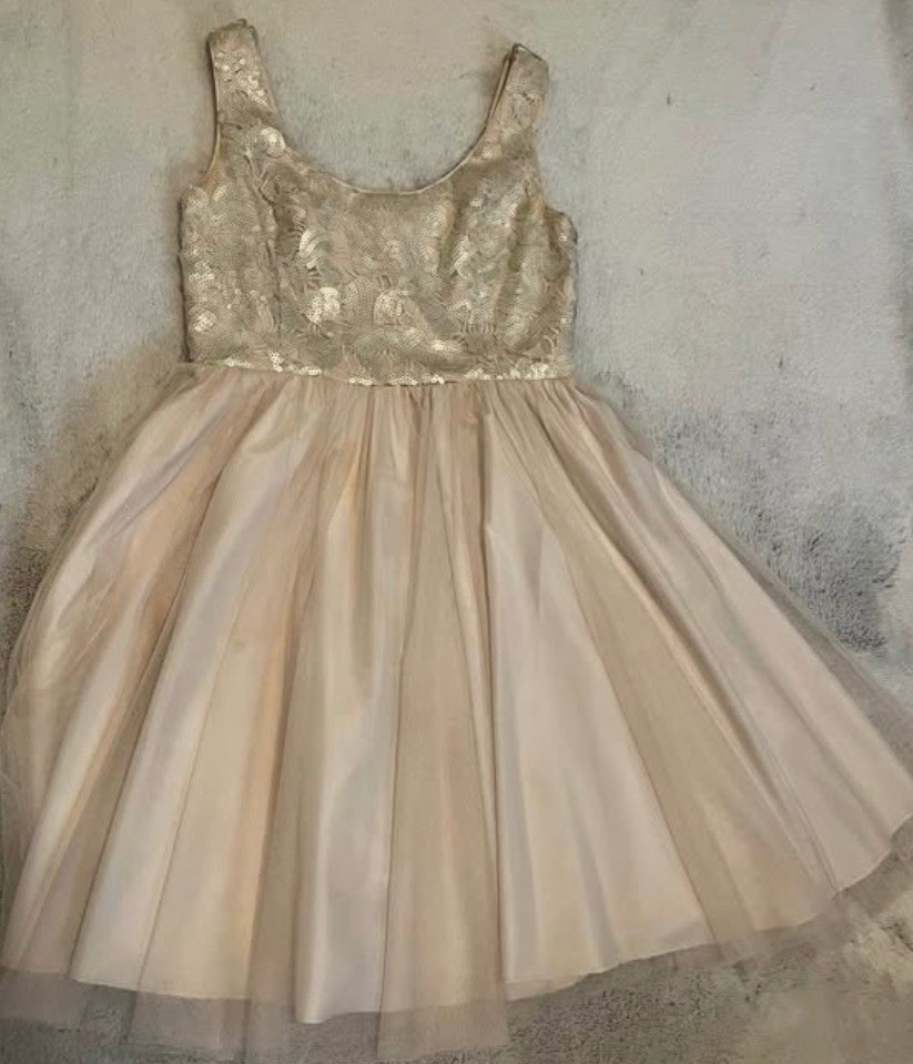 Aidan Matrix Women's Champagne Midi Fit and Flair Dress With Sequin Size 4