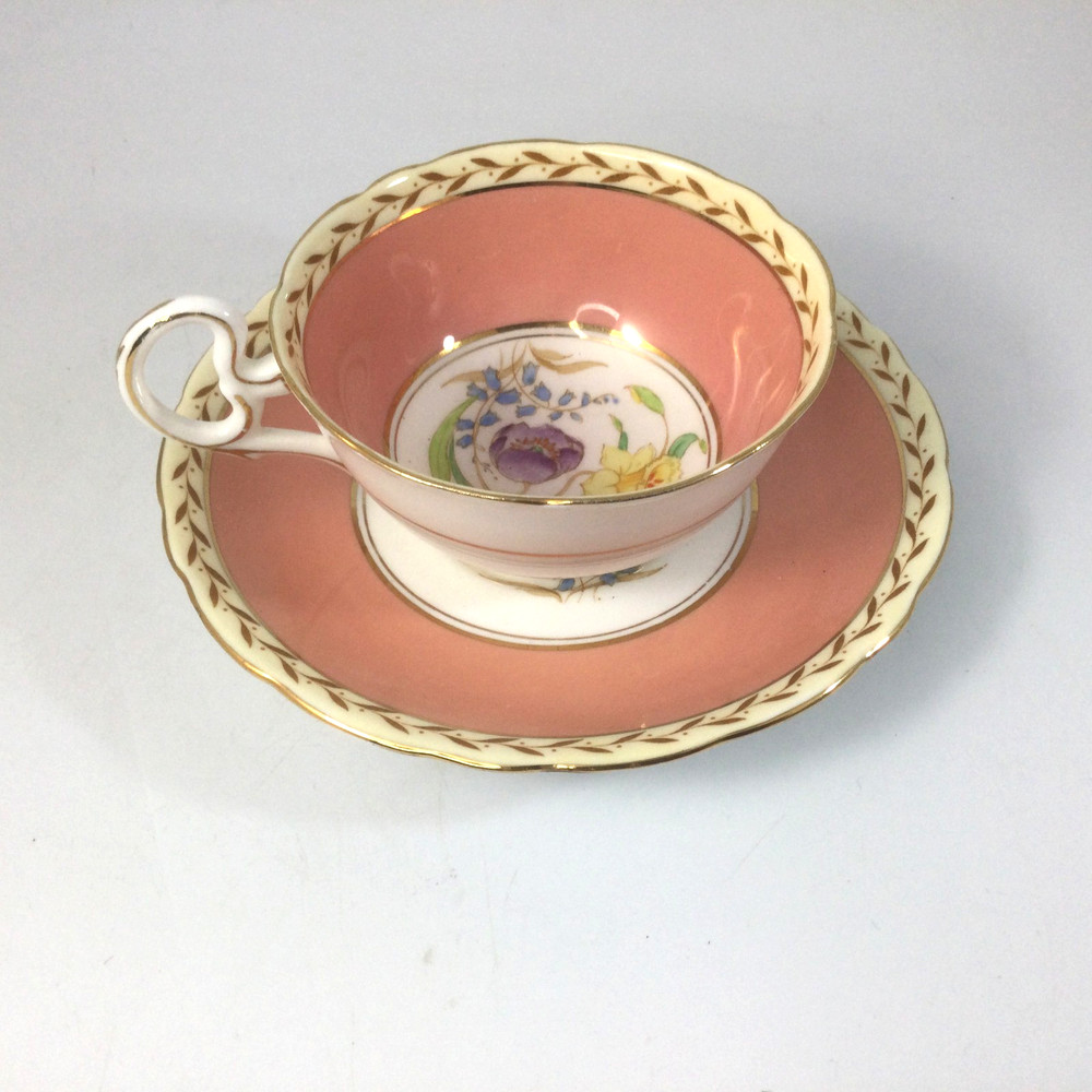 VTG Crafton Porcelain Tea Cup and Saucer Spring Flowers Yellow Pink Gold England