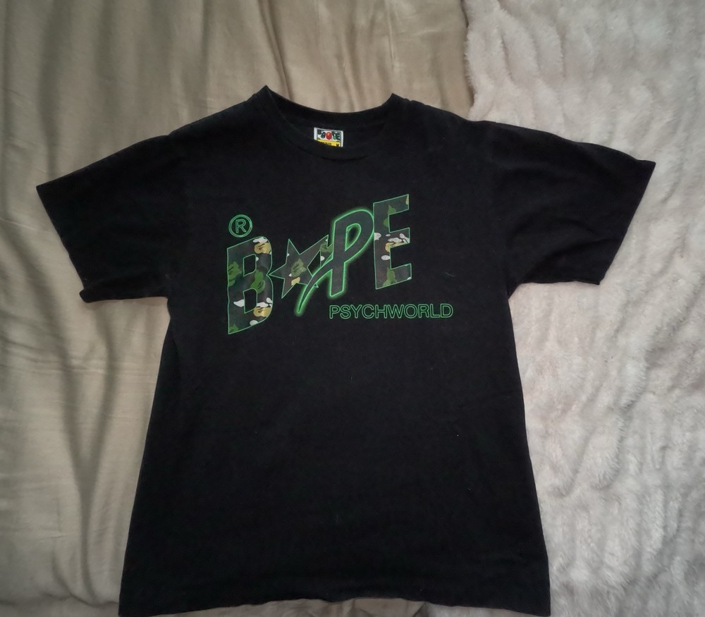 Bape x Psychworld Black Tee Size M Preowned Good Condition