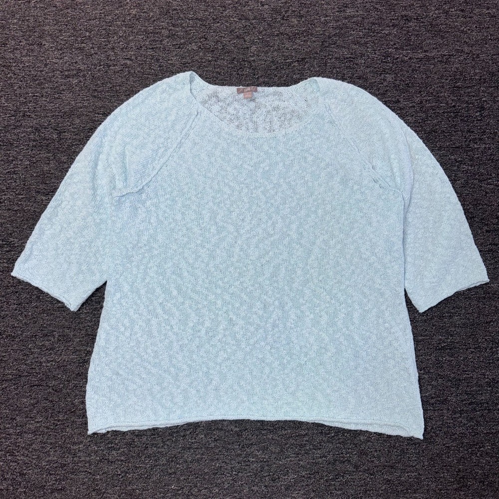J Jill Lagenlook Knit Cotton Coastal Breeze Blouse Top Shirt Sz L Light Blue