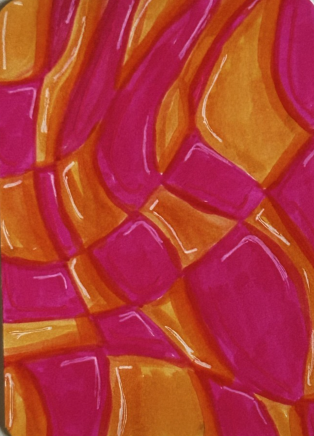 ACEO Original Abstract Orange and Pink Checkers Mixed Media by Kazzerit