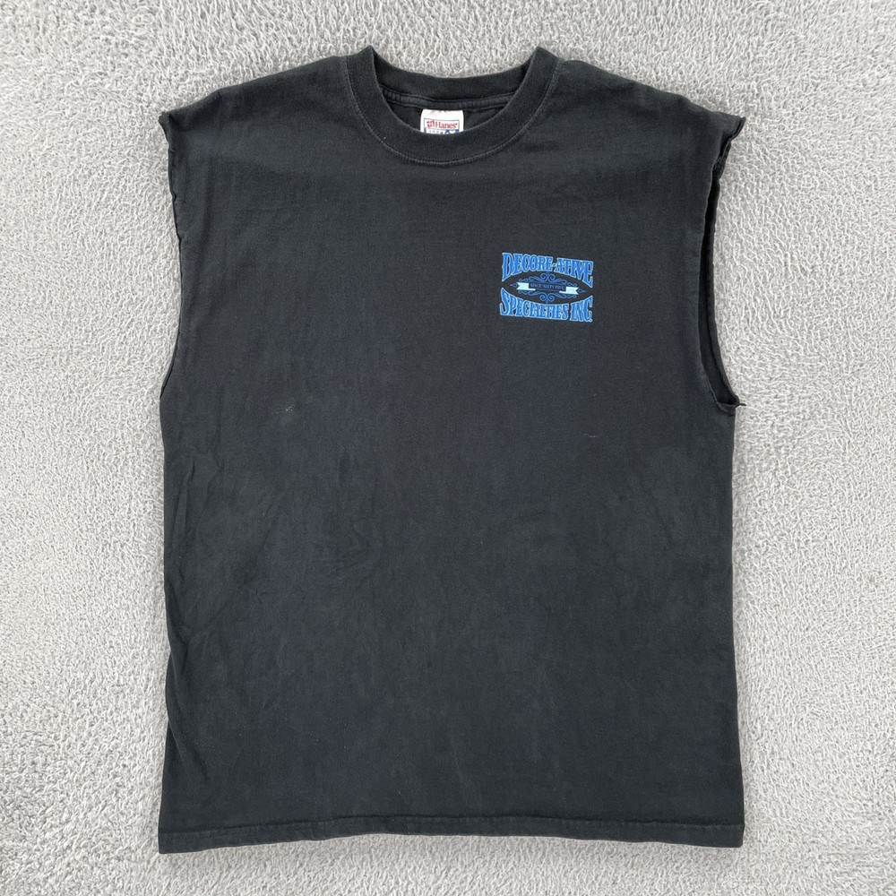 Vtg Hanes Beefy-T Men’s L Black Sleeveless Cut Off Shirt Decorative Specialties