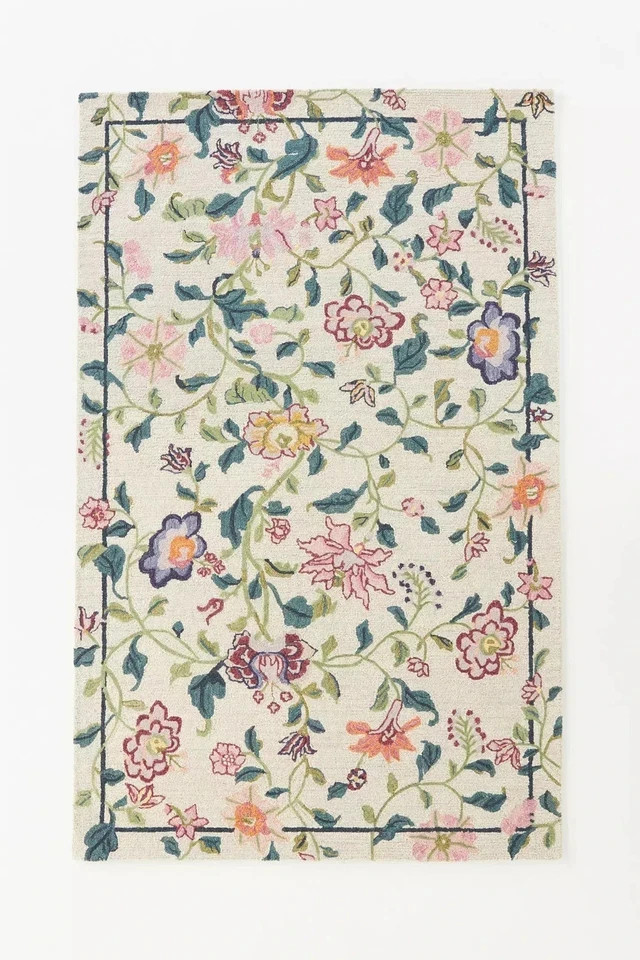 Multicolor Floral Ivory Hand-Tufted Area Rug 100% Wool Soft Carpet Living Room