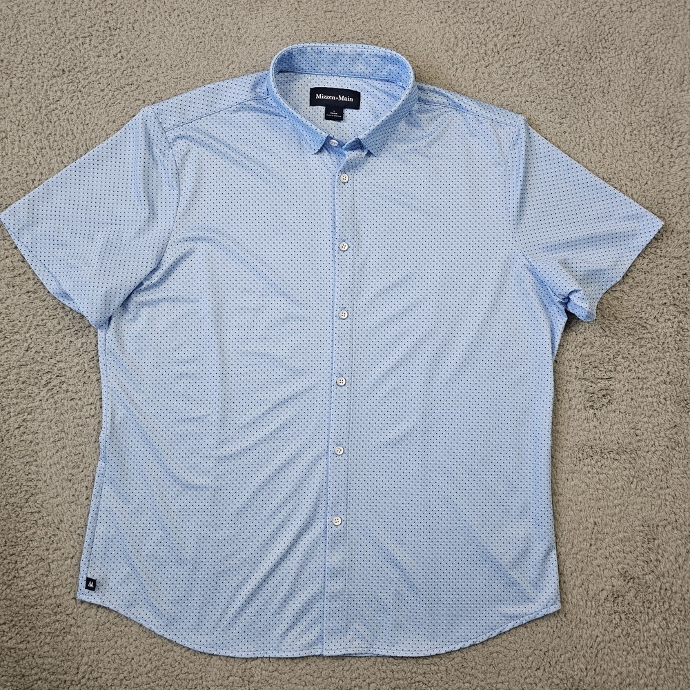 Mizzen Main Shirt Mens Large Blue Dots Classic Fit Halyard Performance Stretch