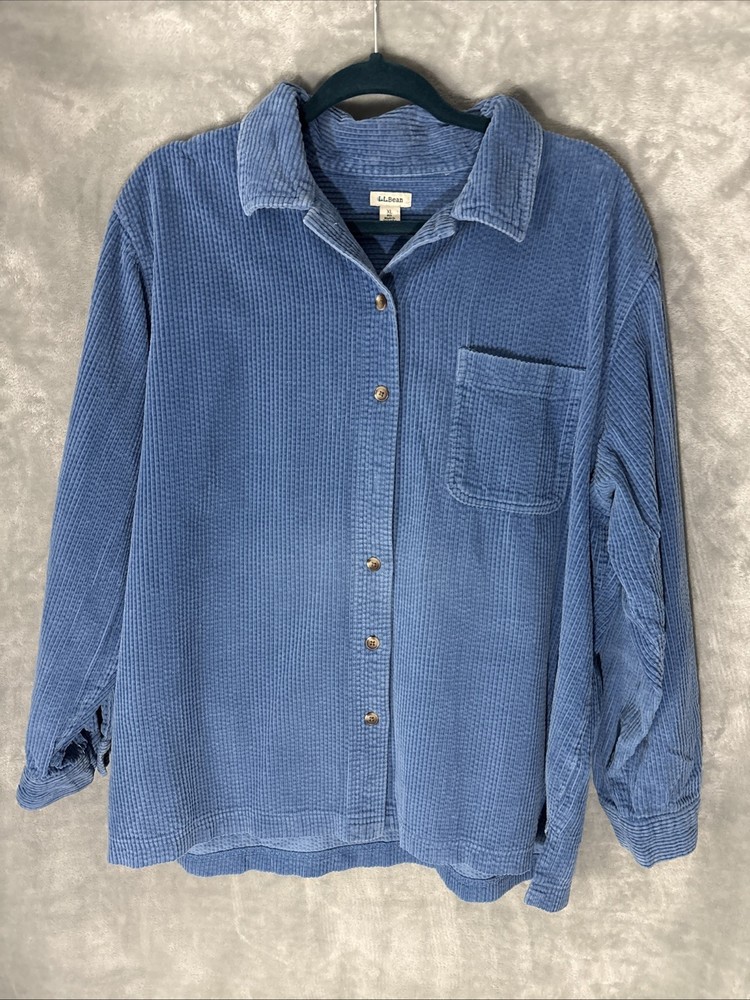 L.L. Bean Women's XL Long Sleeved Corduroy Button Up Shirt, Blue