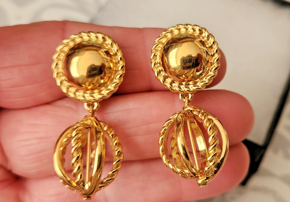 GIVENCHY Gold Tone Clip-On Dangle Earrings Vintage