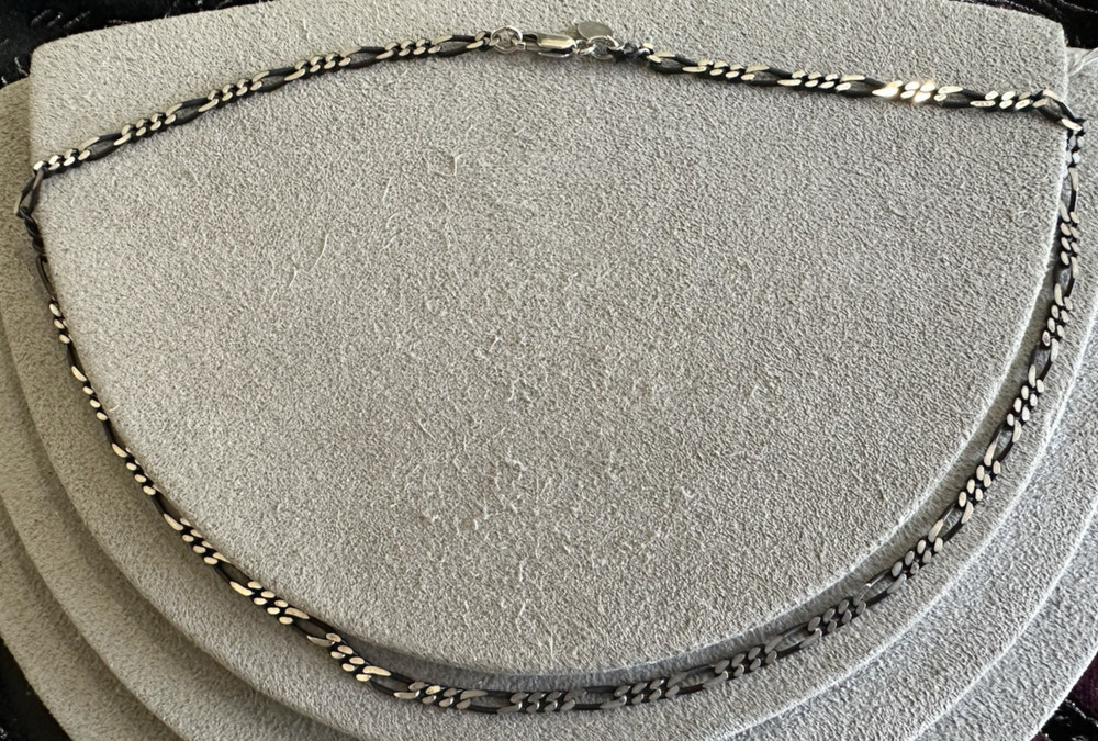 Sterling Silver Black Oxidized Diamond Cut Curb Chain Necklace 18