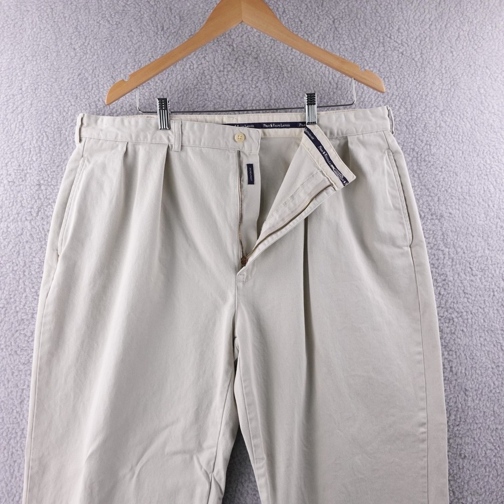 Vintage Polo Ralph Lauren Chino Andrew Pant Khaki Pleated Mens 40x32 Casual