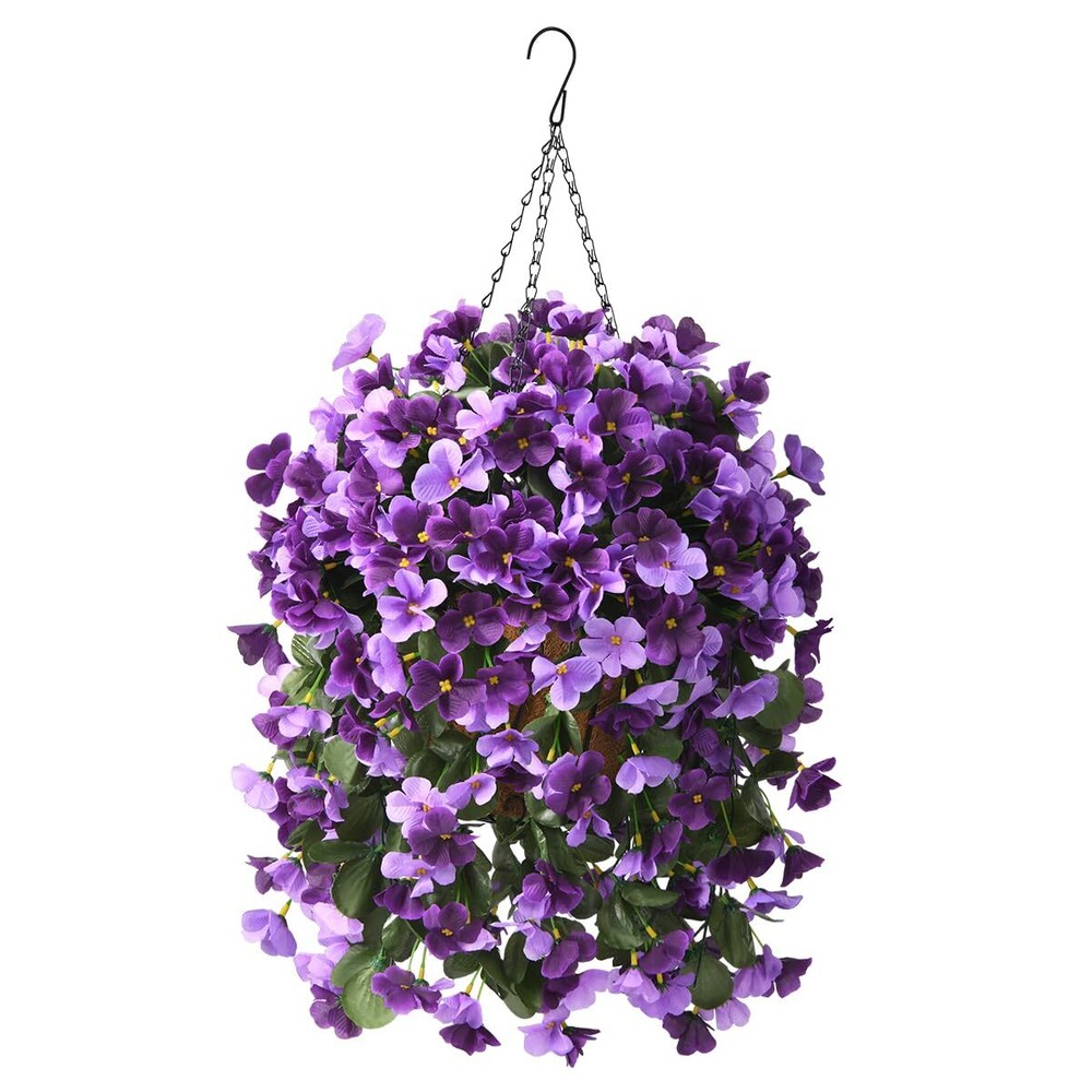 Artificial Fake Hanging Flowers Plants with Basket for Summer Outdoor Decorat...