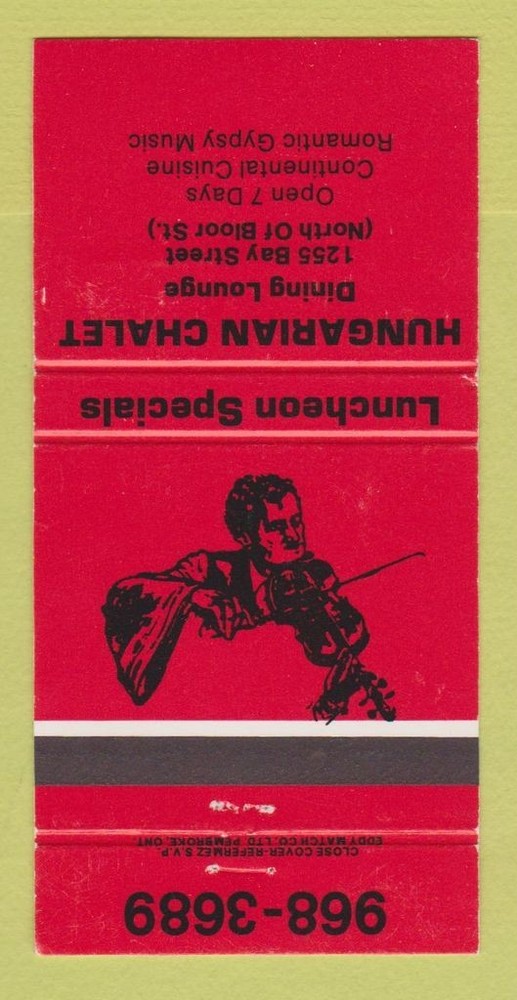 Matchbook Cover - Hungarian Chalet Toronto ON 30 Strike