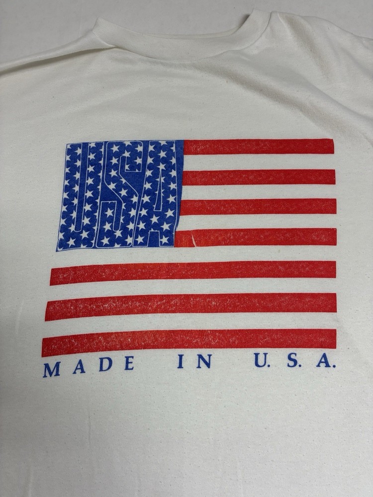 Vintage Single Stitch Dobie Made In USA T-shirt White Size XL American Flag