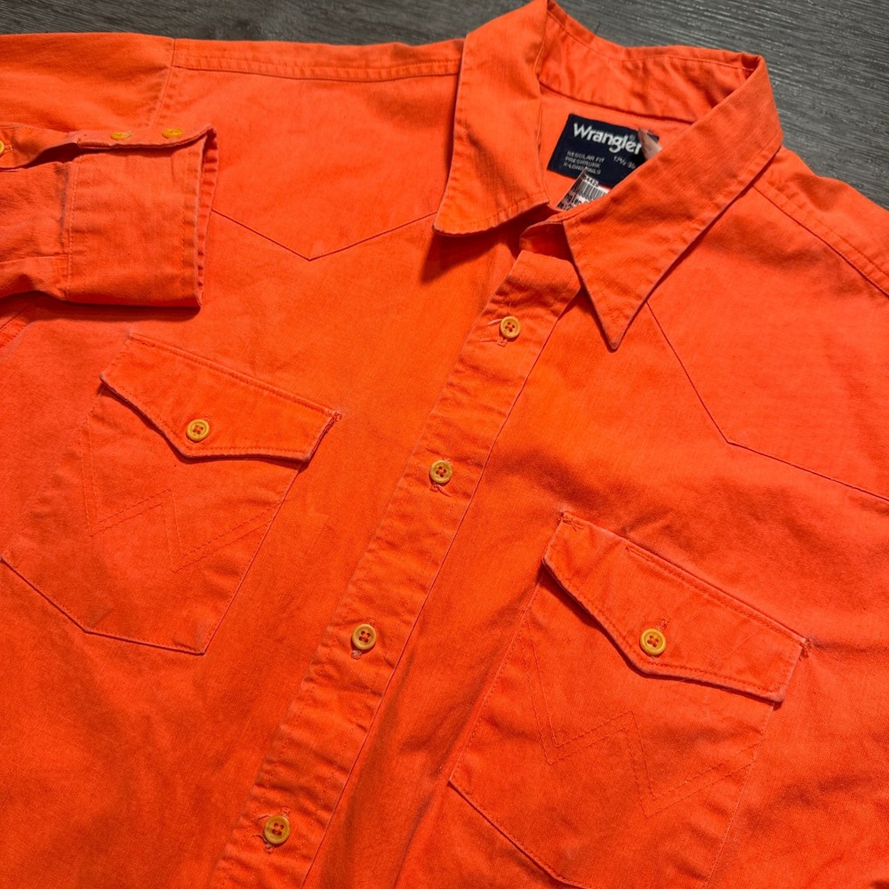 Vintage Wrangler Shirt Mens 2XL Orange Heavy Twill Cotton Western Deadstock NWT