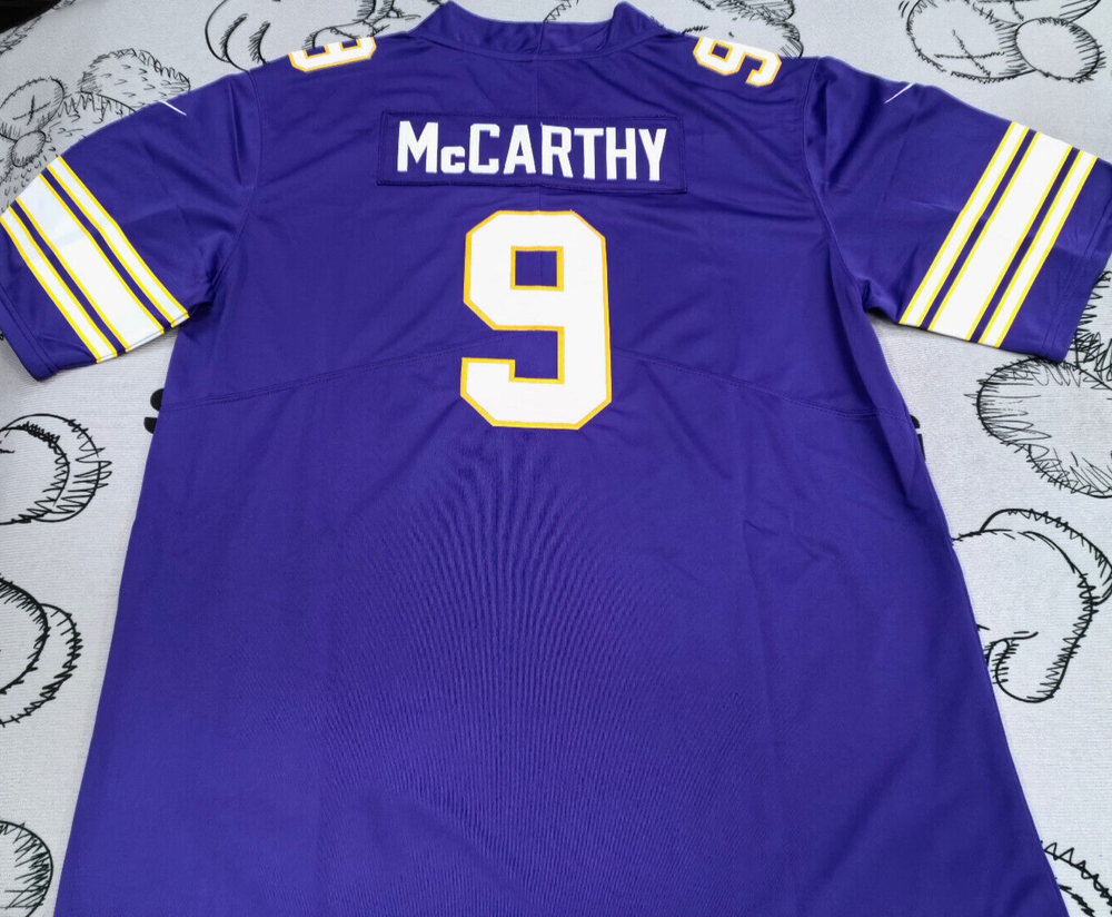 XL J.J. McCarthy #9 Minnesota Vikings Vapor Purple Throwback Jersey