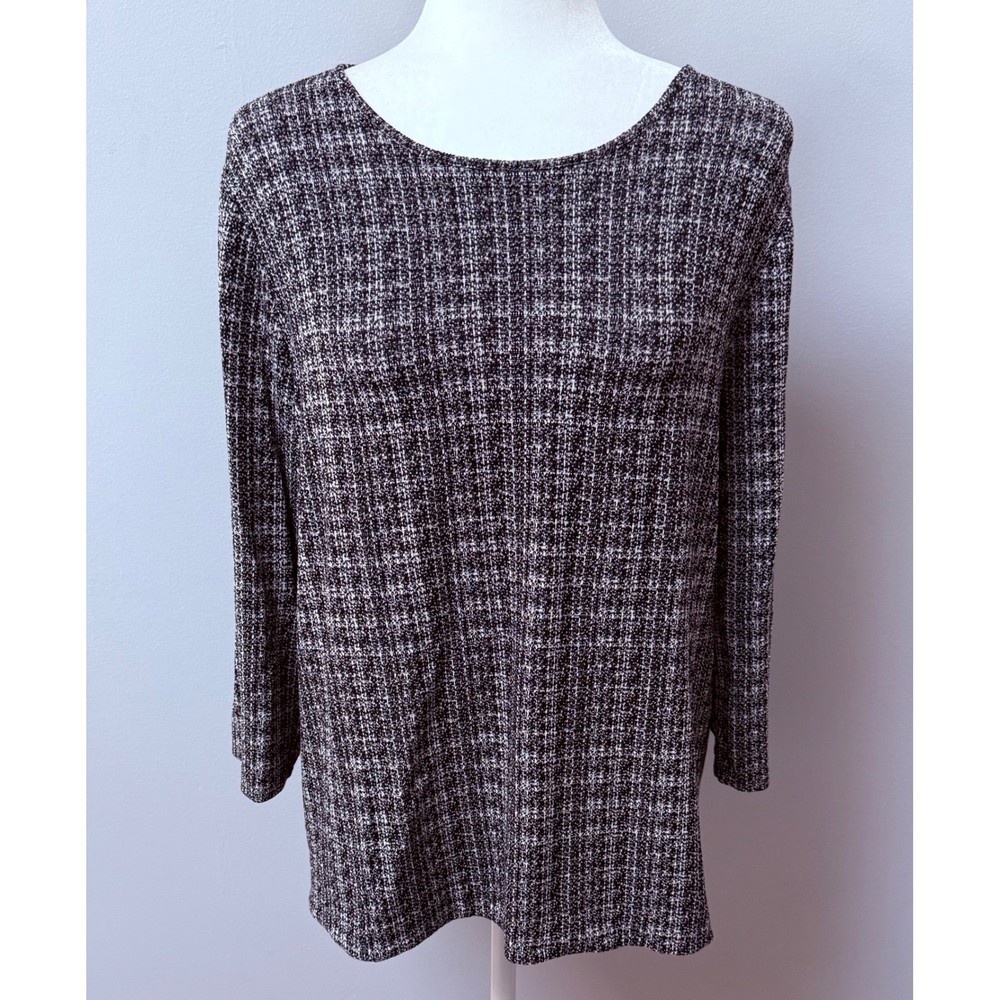 J.Jill Wearever Collection Tweed 3/4 Sleeve Tunic Top Black White Size XL