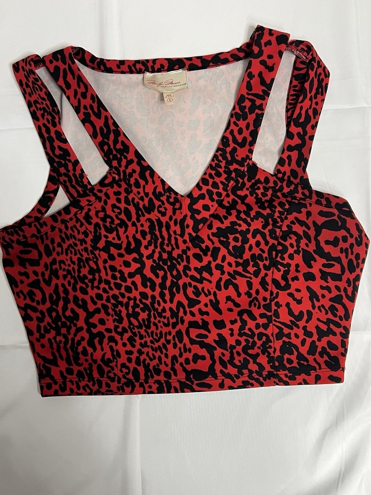 Marilyn Monroe Red Black Animal Print Cropped Sleeveless V-Neck Top Size S
