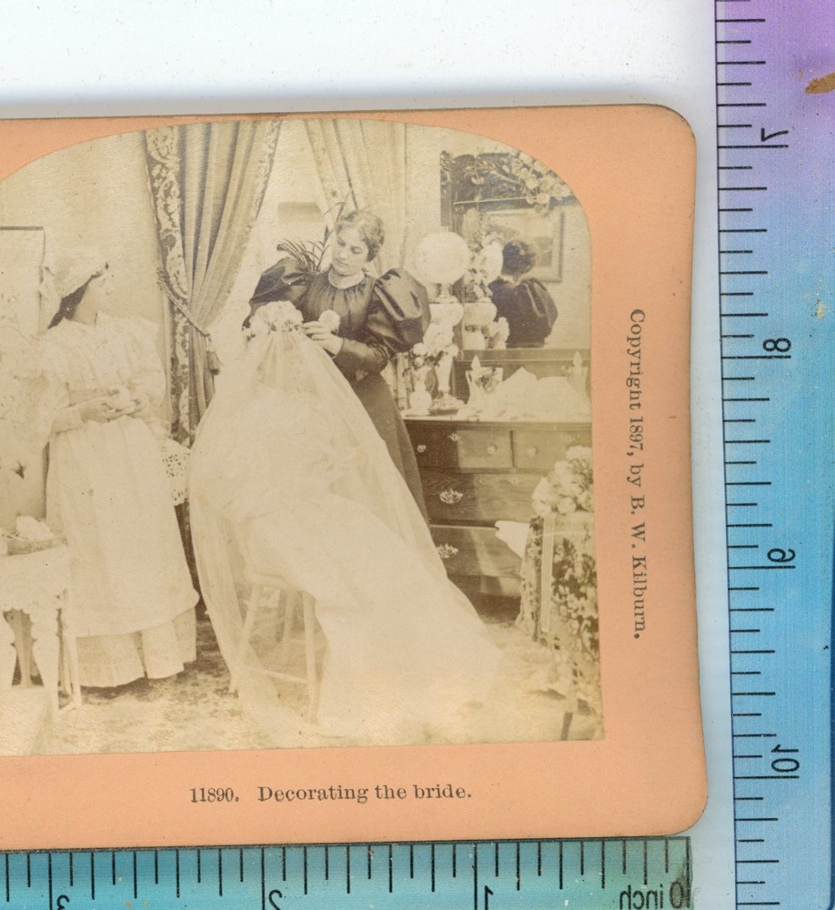 Decorating the Bride Wedding Romance B.W. Kilburn Stereoview
