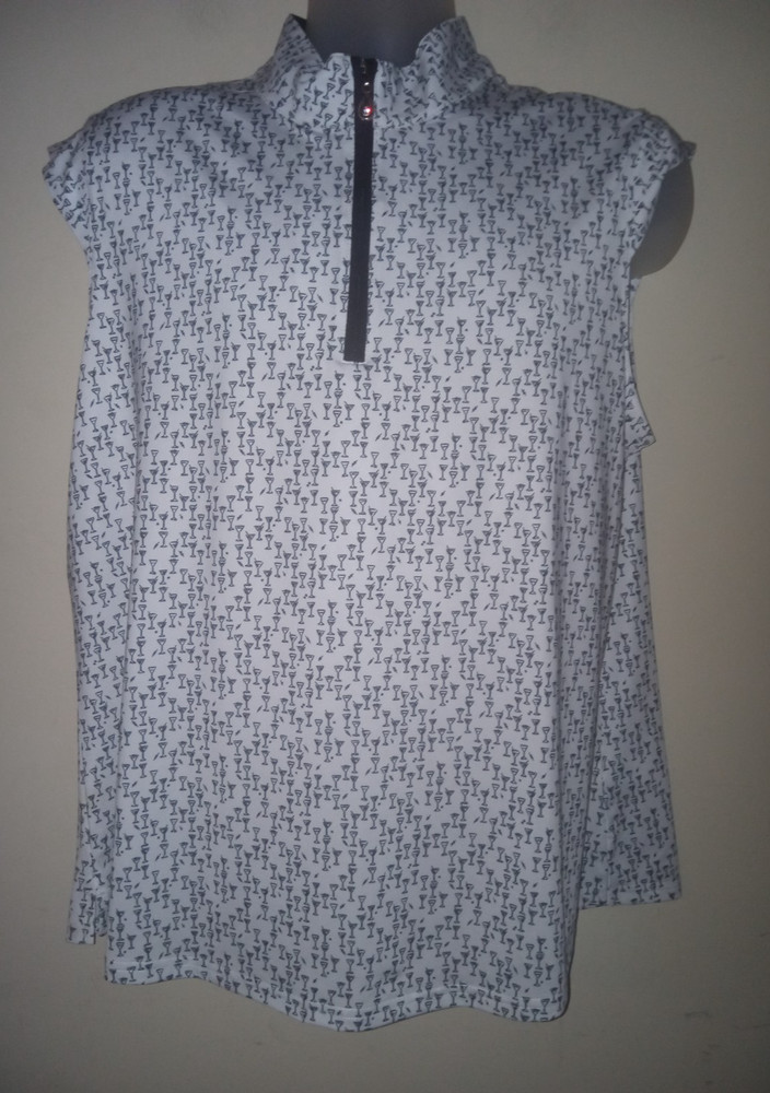 Sansoleil Women's Golf Shirt XXL Sleeveless Lightweight Martinis White Black