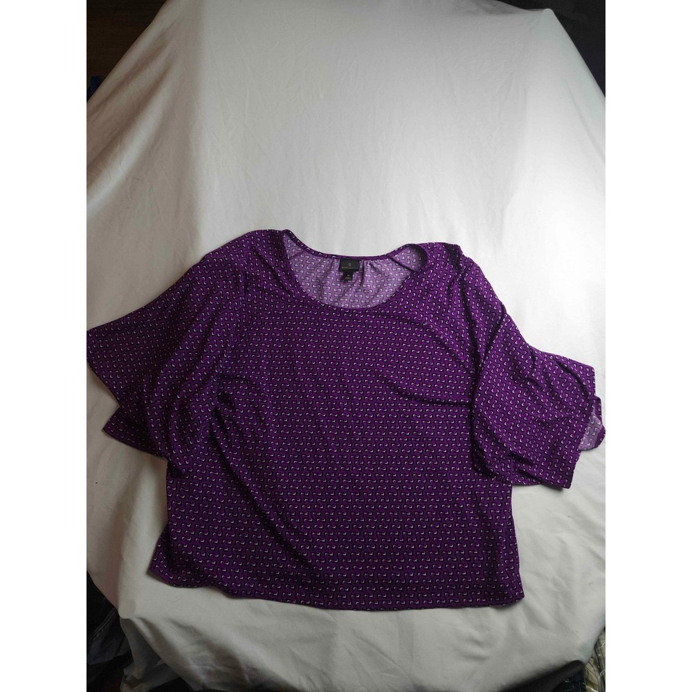 Worthington Womens XL Purple Geometric Print Scoop Neck Short Sleeve Blouse Top
