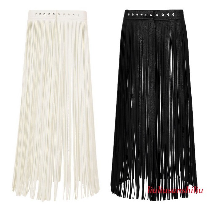 Adjustable Women's Faux Leather Long Fringe Tassel Skirt Belt Waistband Clubwear
