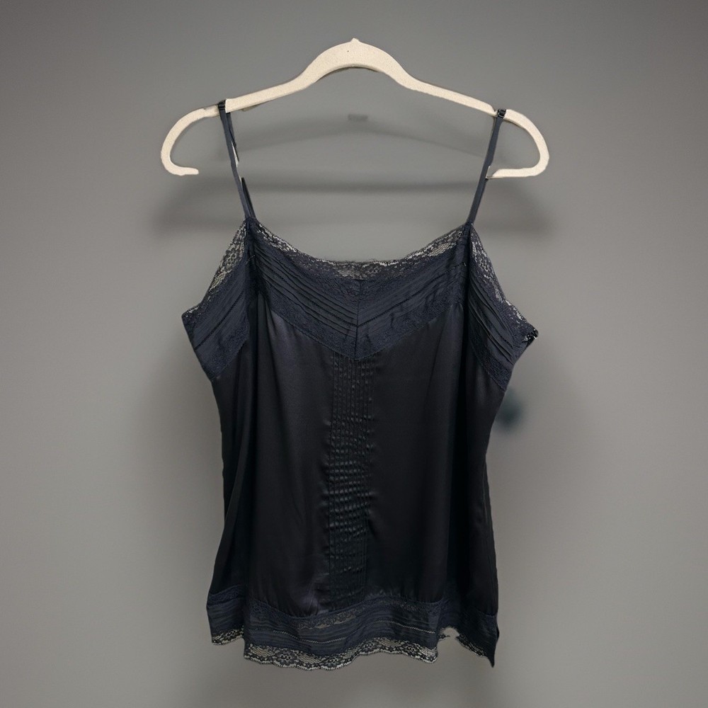 White House Black Market Black Silk And Lace Camisole Size XL Excellent Cond